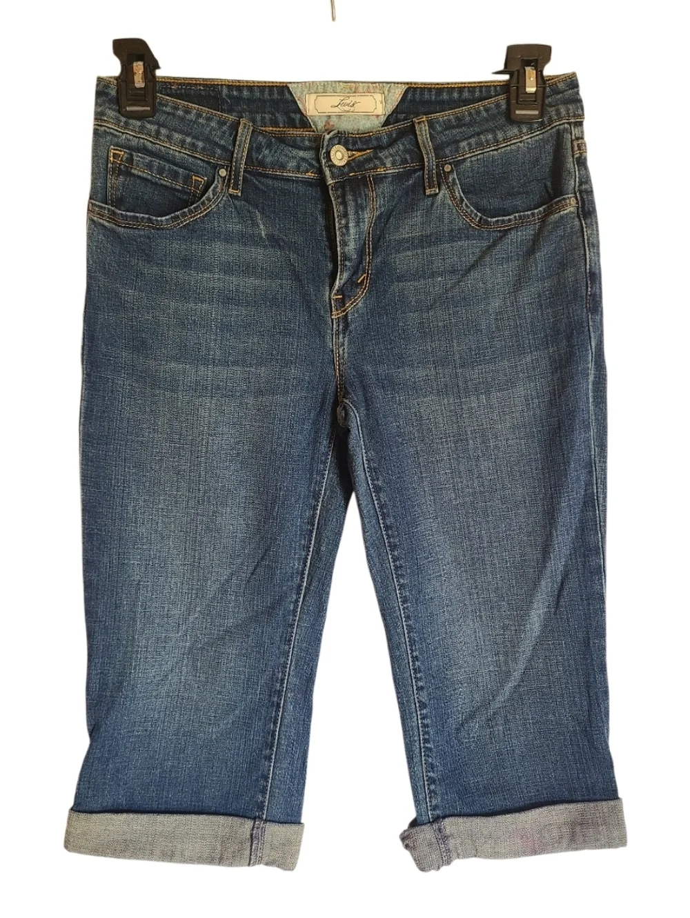 Levi's Womens Red Tab Mid Rise Cuffed Capri Jeans Size 8 Button Flap Pocket